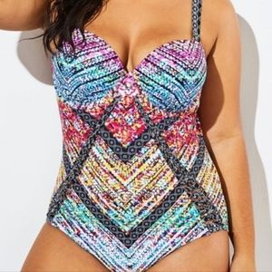 Technicolor Cut Out Underwire One Piece Swimsuit